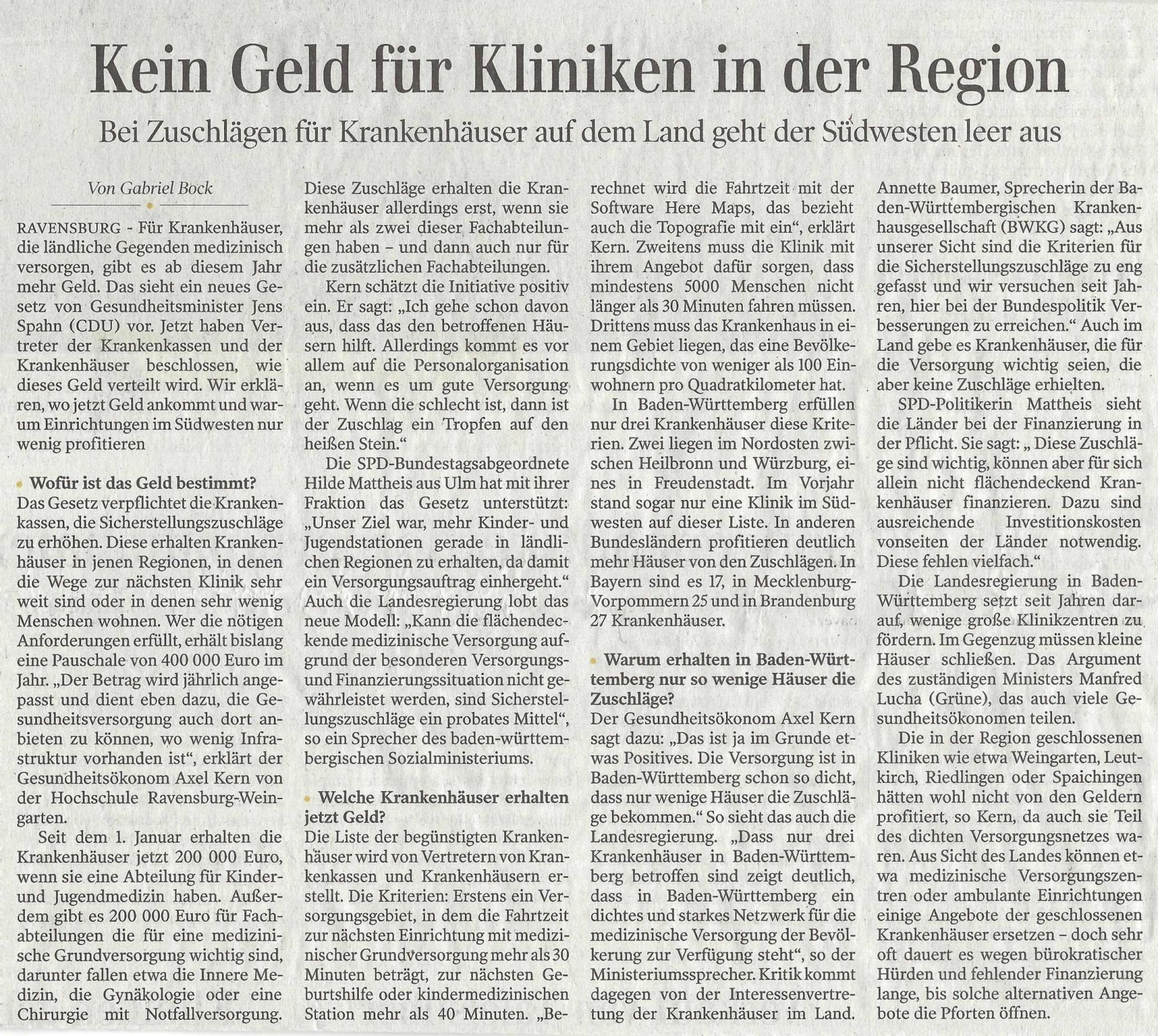 2021_02_01 Schwäbische Zeitung_ Kliniken 