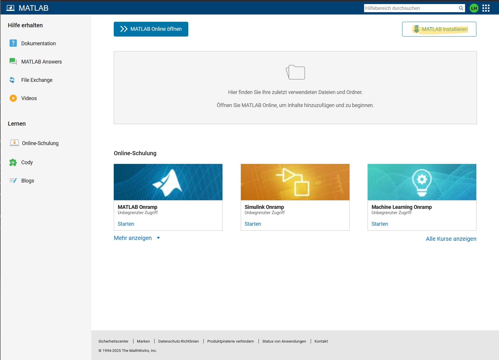 klicken sie auf "Matlab installieren