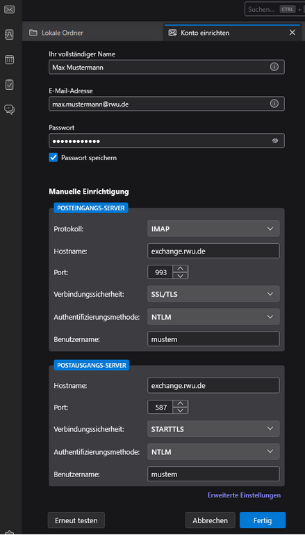IMAP Mailkonfiguration in Thunderbird