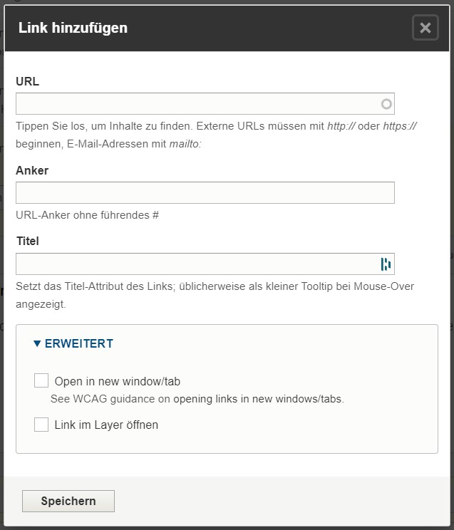 Dialog für Verlinkungen