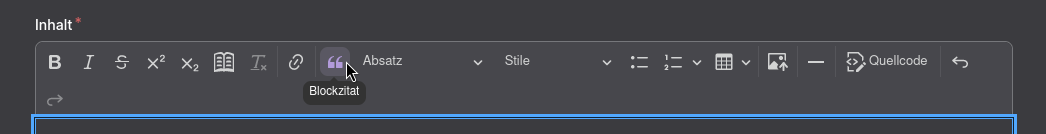 Bildschirmfoto der CMS-UI, Symbol Blockzitat ist hervorgehoben