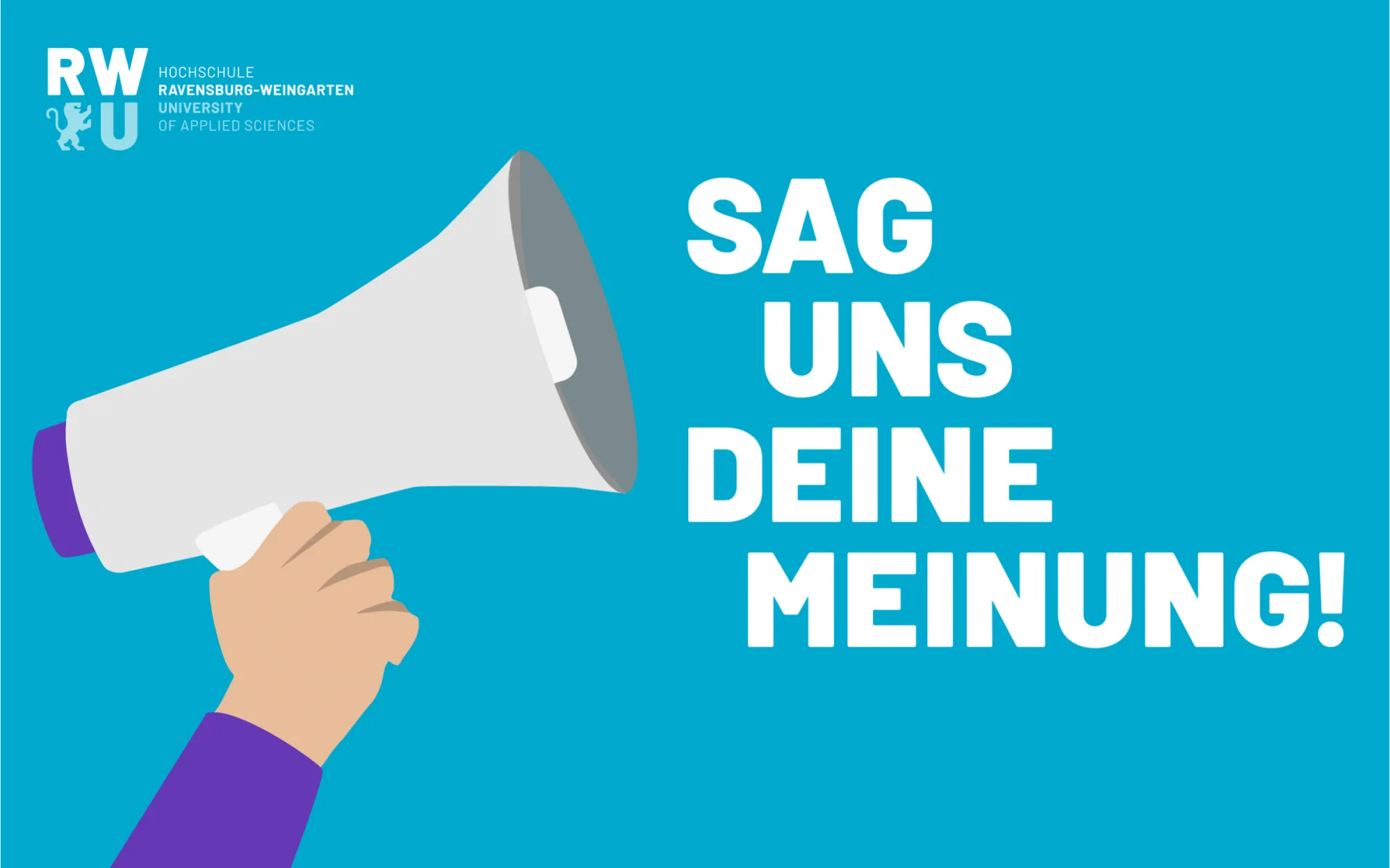 Key Visual der Qualitätswerkstatt Megafon "Sag uns deine Meinung!"
