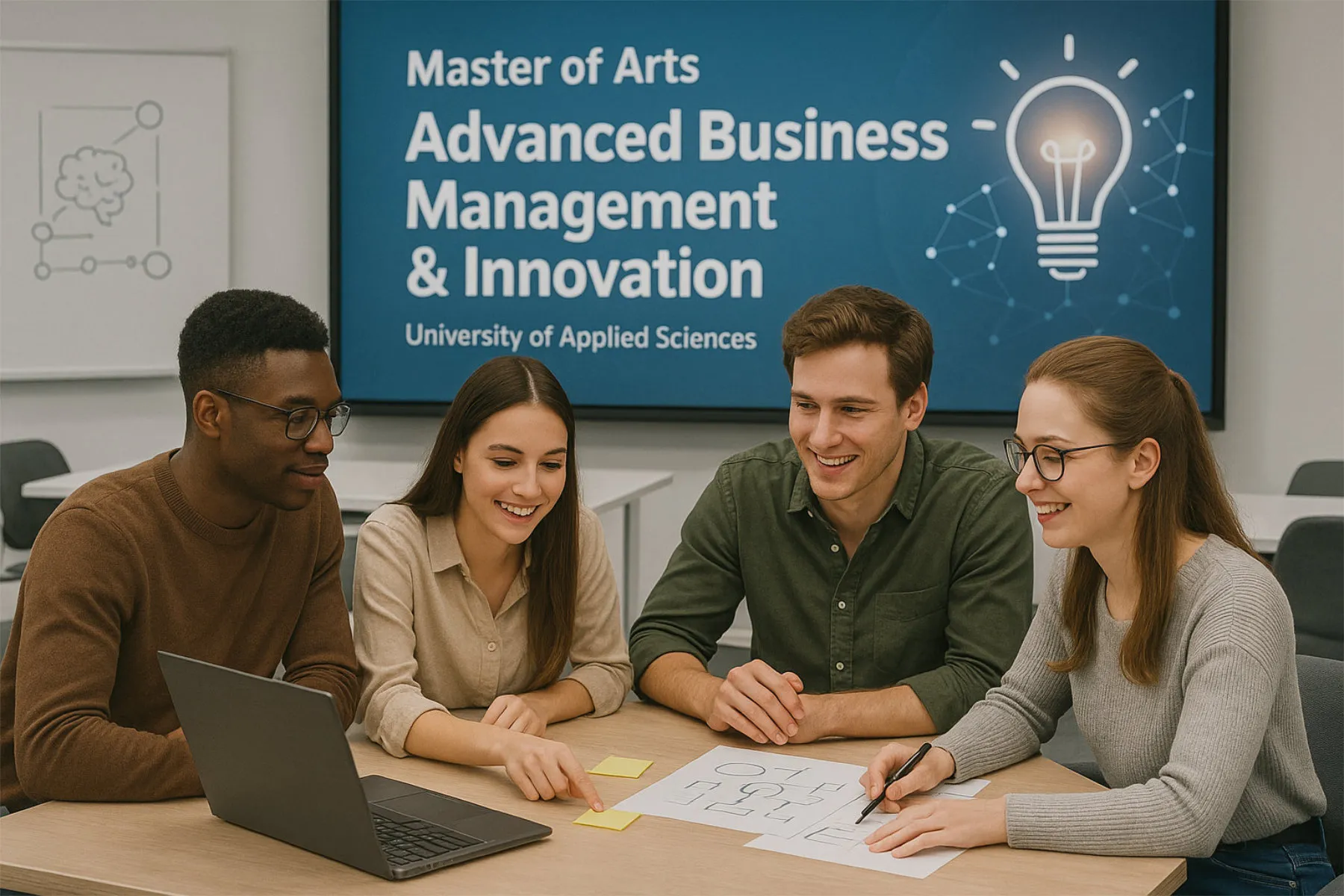 KI-Visualisierung einer Studierendengruppe im Studiengang Advanced Business Management und Innovation