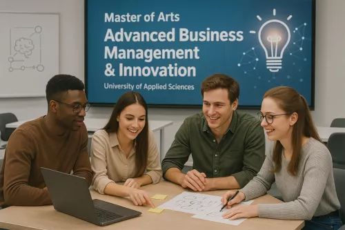 KI-Visualisierung einer Studierendengruppe im Studiengang Advanced Business Management und Innovation