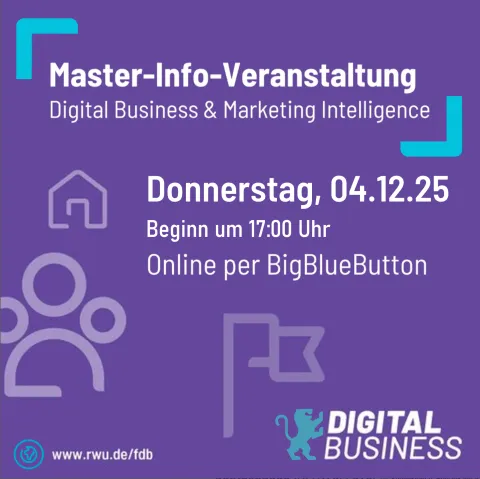 Infographik: digitale Master-Info-Veranstaltung am 04.12.25 um 17 Uhr zu Digital Business & Marketing Intelligence