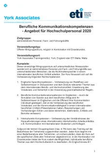 Berufliche Kommunikationskompetenzen - Angebot für Hochschulmitarbeiter - York Associates_ETI Malta 2020